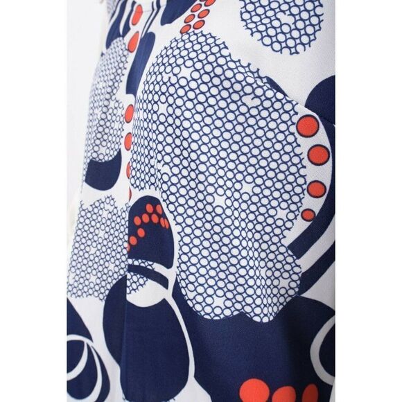 Vintage 60s Womans Maxi Hostess Dress L Dagger Collar Polka Dot Blue Red White - Picture 2 of 6